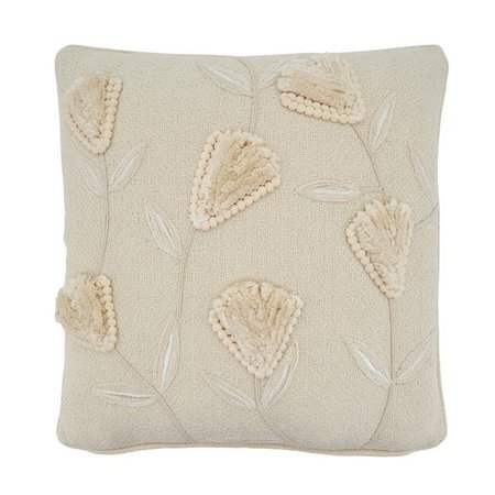 SARO LIFESTYLE SARO 4438.I18SC 18 in. Square Flowers Applique Design Throw Pillow Cover  Ivory 4438.I18SC